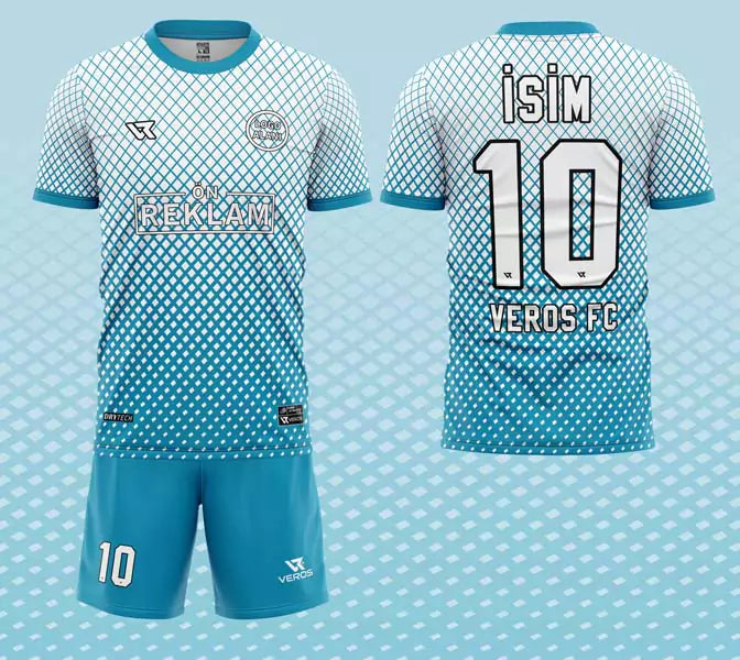 Beyaz Turkuaz Desenli Halı Saha Forması VF000101