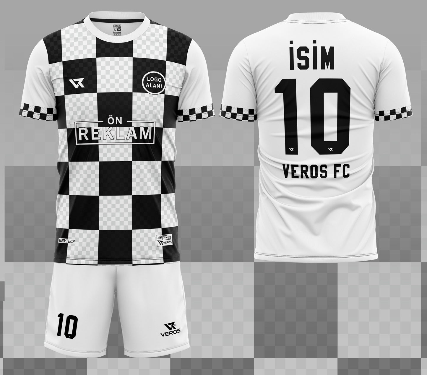 Beyaz Siyah Kare Desenli Halı Saha Forması VF000103