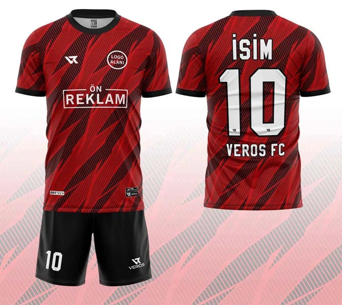 Kırmızı Siyah Çizgi Desenli Halı Saha Forması VF00022