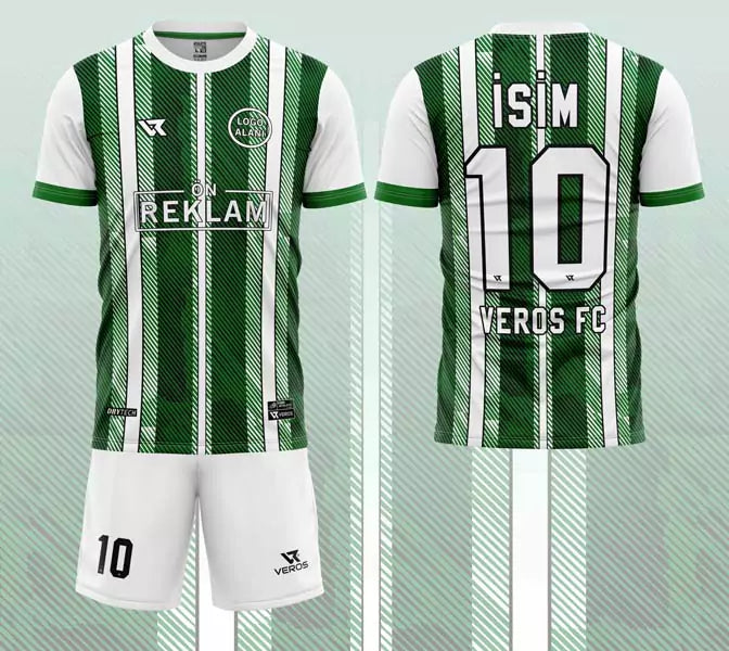 Yeşil Beyaz Şerit Çizgi Desenli Halı Saha Forması VF00027