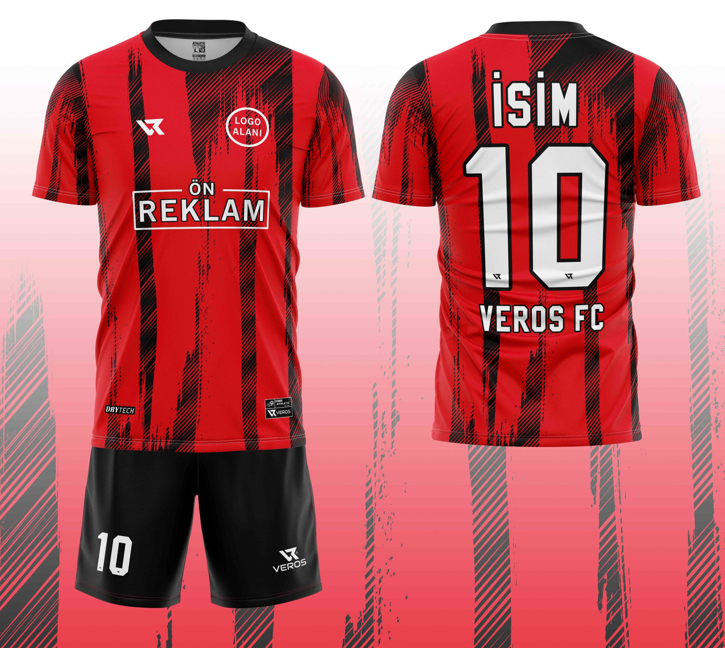 Kırmızı Siyah Çizgi Desenli Halı Saha Forması VF00033