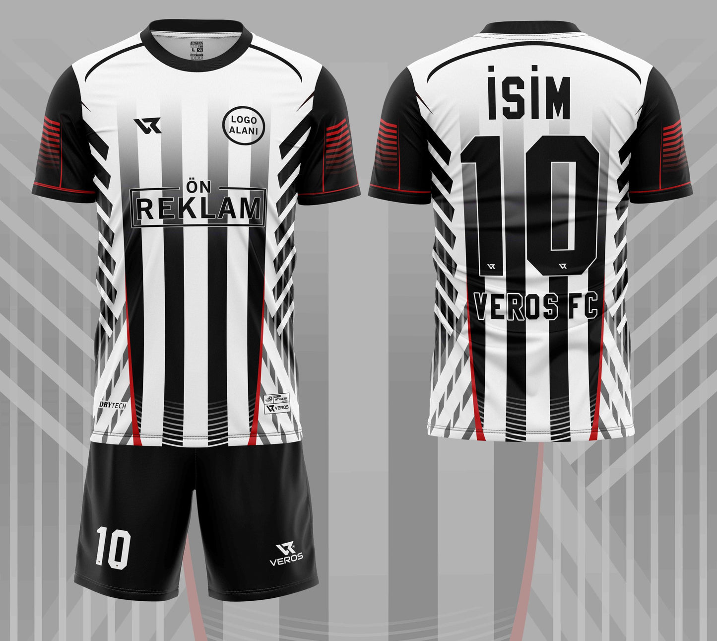 Beyaz Siyah Çizgi Desenli Halı Saha Forması VF00055