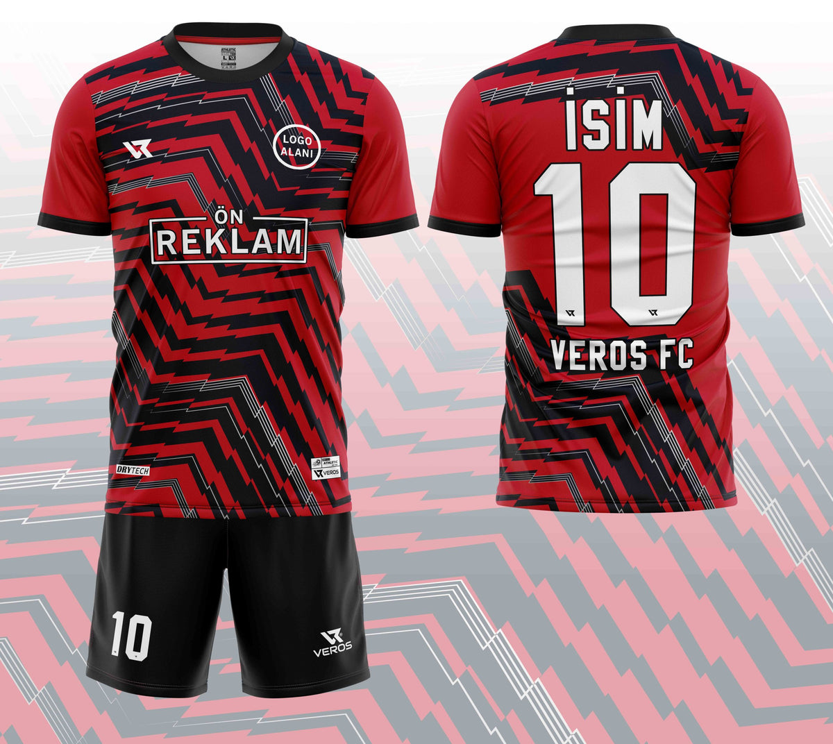 Kırmızı Siyah Çizgi Desenli Halı Saha Forması VF000751