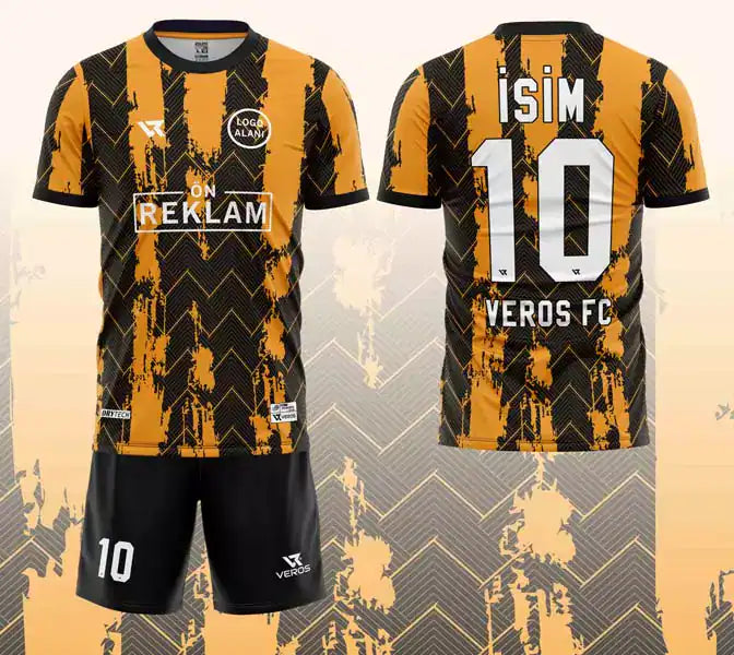 Turuncu Siyah Çizgi Desenli Halı Saha Forması VF00060