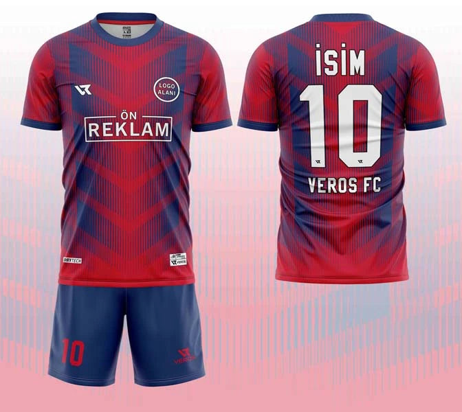 Kırmızı Lacivert Çizgi Desenli Halı Saha Forması VF00073