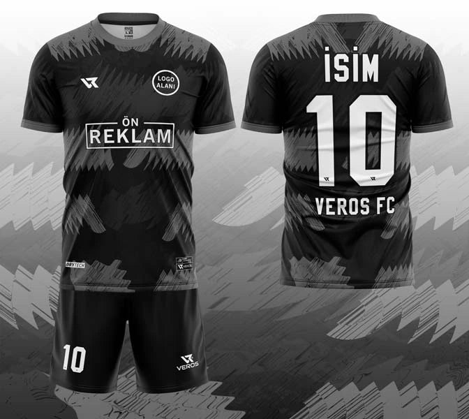 Siyah Gri Fırça Desenli Halı Saha Forması VF00092