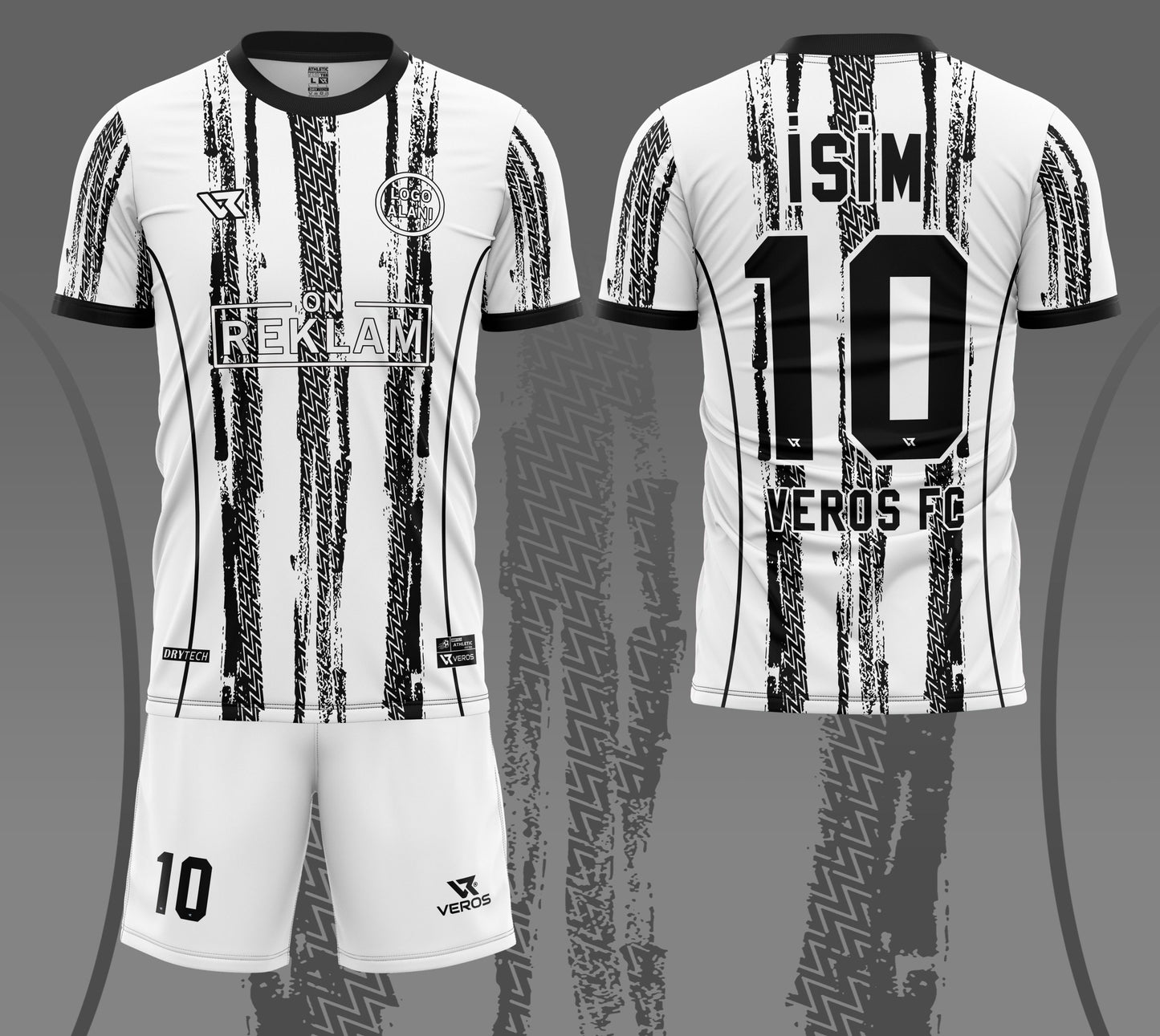 Beyaz Siyah Fırça Desenli Halı Saha Forması VF00096