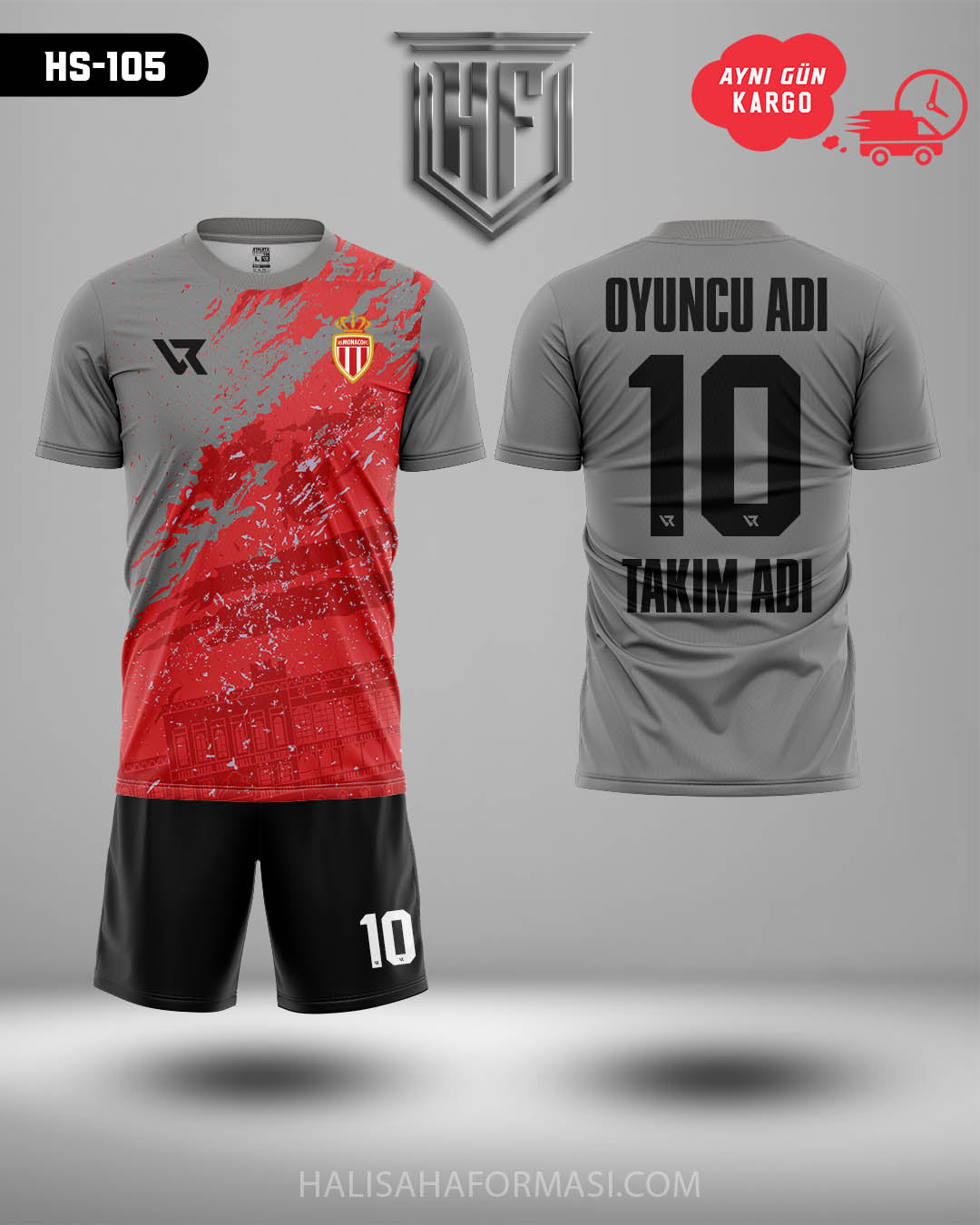 AS Monaco Kırmızı-Gri Açık Gri Mesh Forma Tasarla