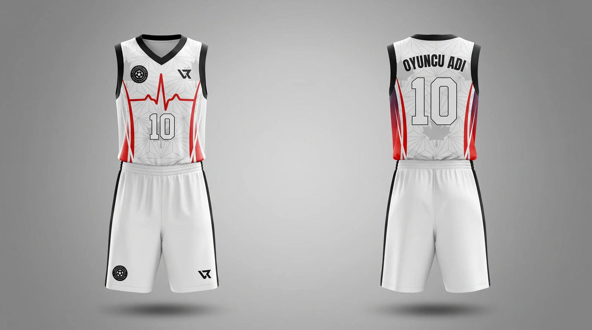 Beyaz Akçaağaç Yaprağı Desenli Basketbol Forması - Ön ve Arka Görünüm