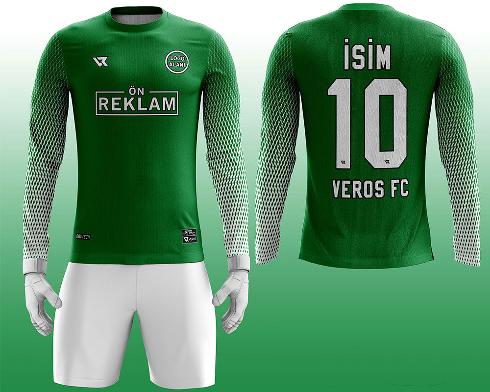 Yeşil Kaleci Forması Kolları Beyaz Desenli VFK0011