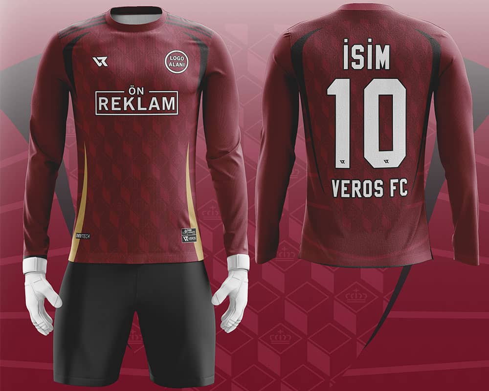 Kırmızı Kaleci Forması Sarı Desenli Özel Tasarım VFK0013