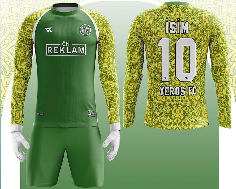 Yeşil Sarı Kaleci Forması Ön Arka Farklı Renk VFK0020