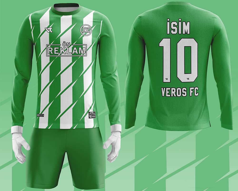 Özel Tasarım Kaleci Forması Beyaz Çubuklu Yeşil VFK0004
