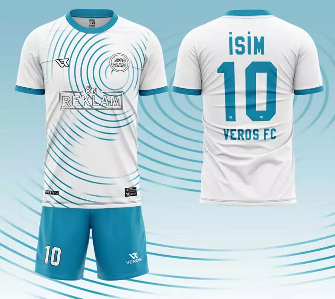 Beyaz Turkuaz Daire Desenli Halı Saha Forması VF000102