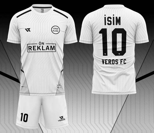 Beyaz Gri Çizgi Desenli Halı Saha Forması VF000104