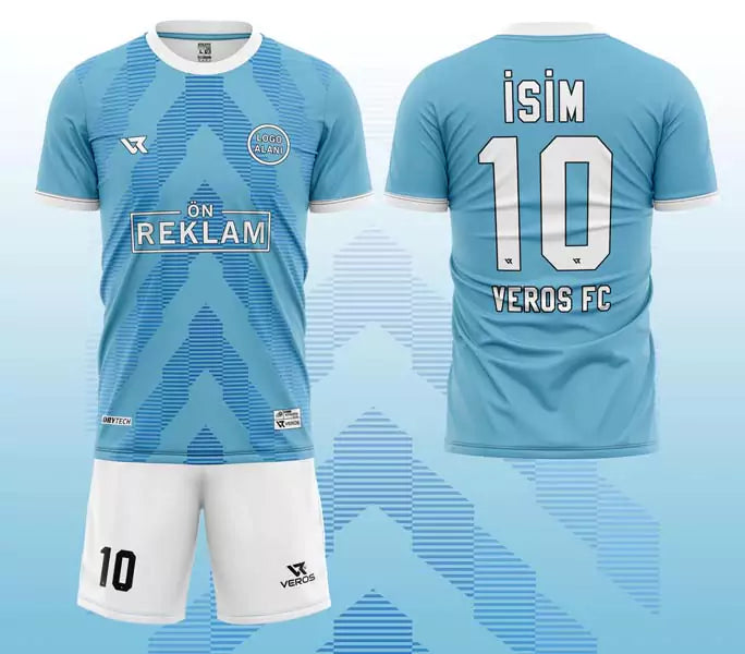 Turkuaz Mavi Çizgi Desenli Halı Saha Forması VF000105