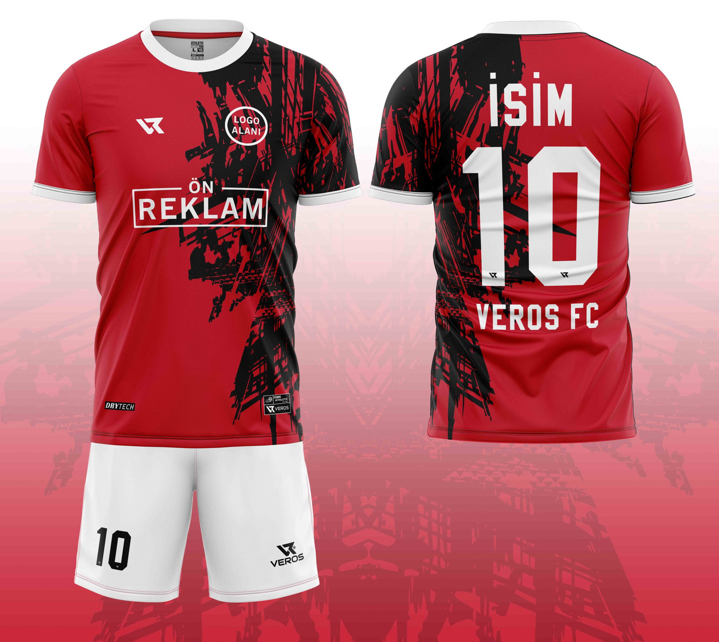 Kırmızı Siyah Üçgen Desenli Halı Saha Forması VF00011