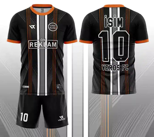 Siyah Gri Çizgi Desenli Halı Saha Forması VF00013