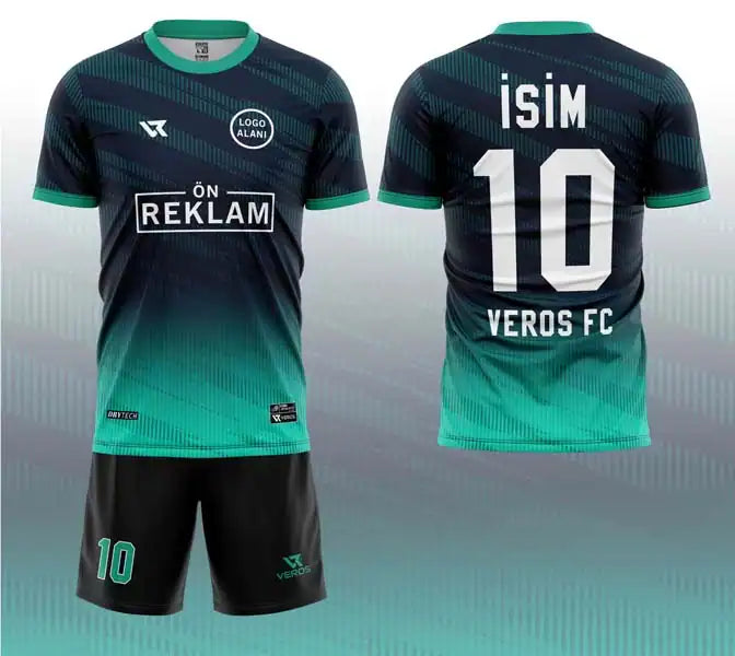 Lacivert Turkuaz Çizgi Desenli Halı Saha Forması VF00020