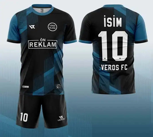 Siyah Mavi Çizgi Desenli Halı Saha Forması VF00023