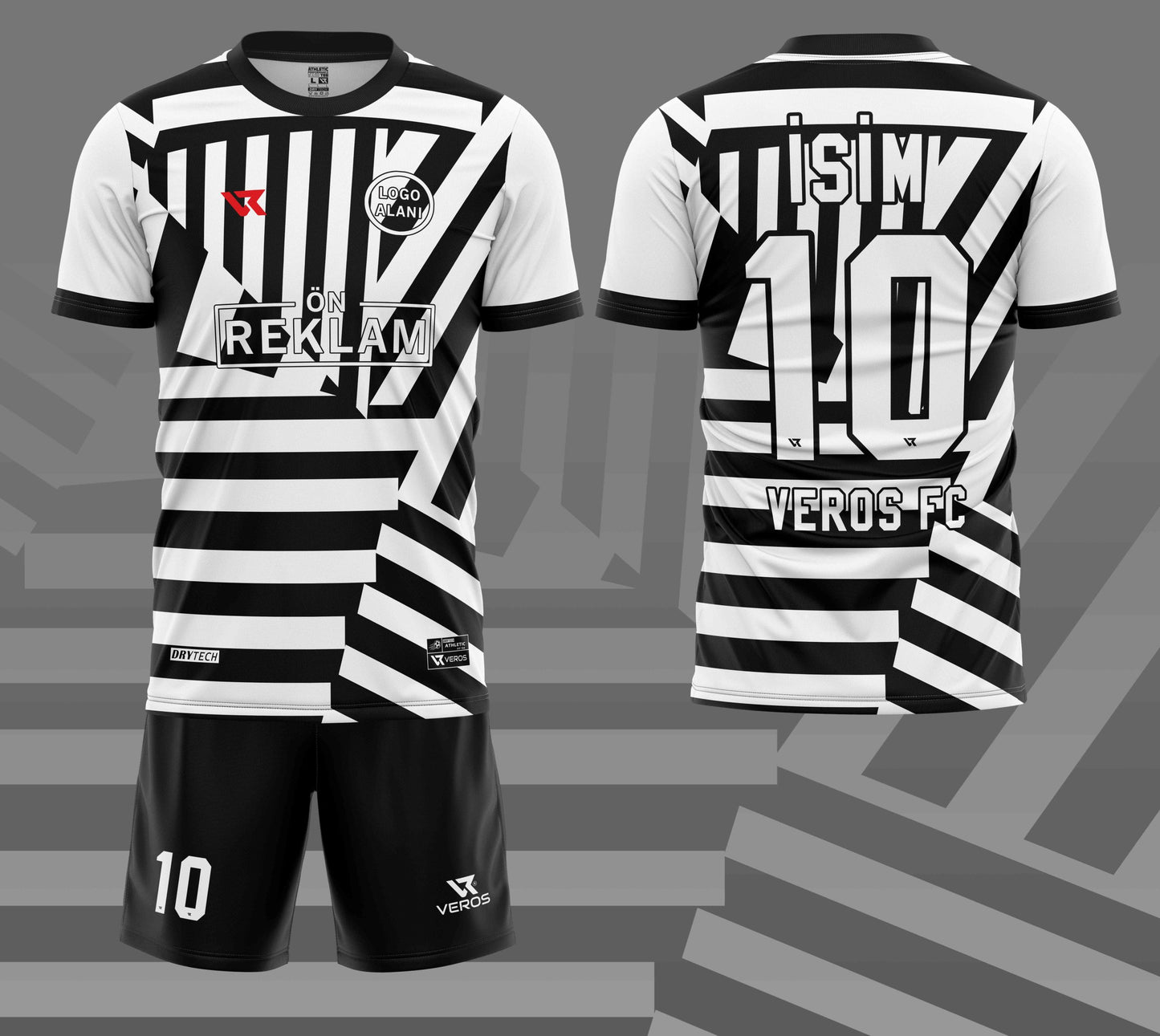 Beyaz, Siyah Çizgi Desenli Halı Saha Forması VF00024