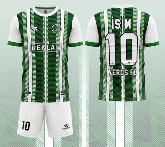 Yeşil Beyaz Şerit Çizgi Desenli Halı Saha Forması VF00027