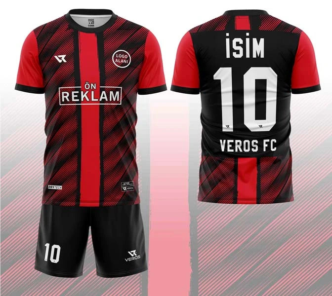 Kırmızı Siyah Çizgi Desenli Halı Saha Forması VF00029