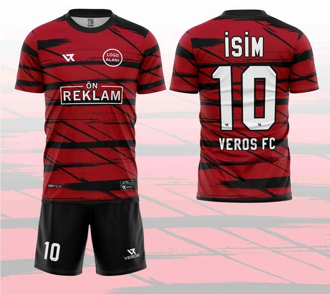 Kırmızı Siyah Desenli Halı Saha Forması VF00031