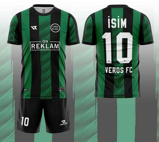 Yeşil Siyah Çizgi ve Şerit Desenli Halı Saha Forması VF00034