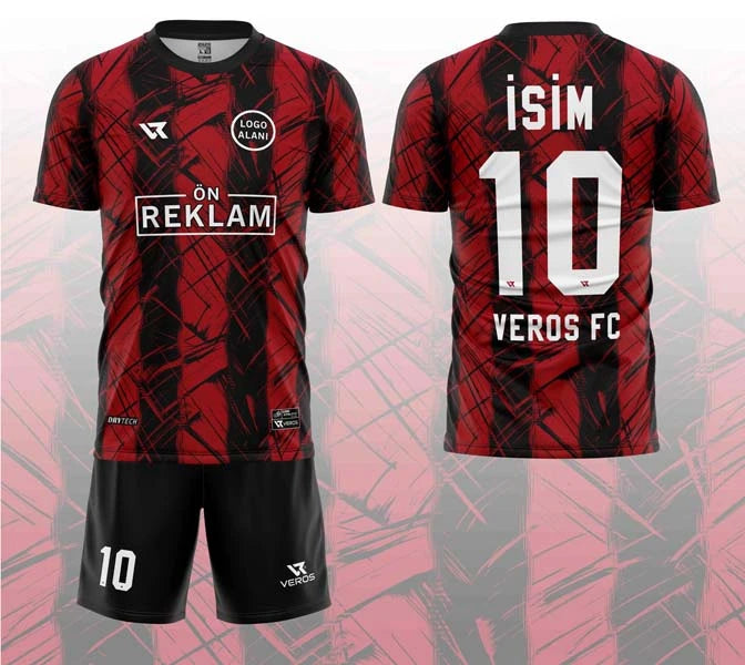 Kırmızı Siyah Çizgi Desenli Halı Saha Forması VF00035