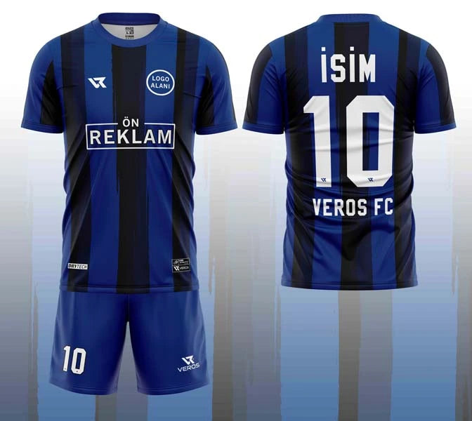 Mavi Lacivert Şerit Desenli Halı Saha Forması VF00036