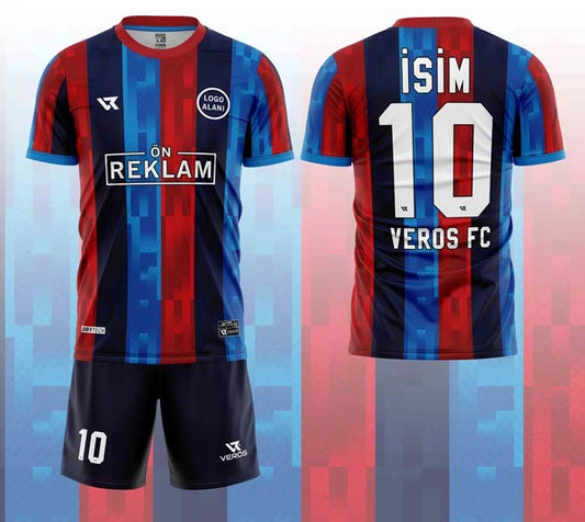 Mavi Kırmızı Çizgi Desenli Halı Saha Forması VF00039