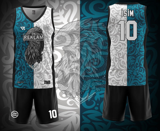Basketbol Basketbol Forması Turkuaz Beyaz VF0006