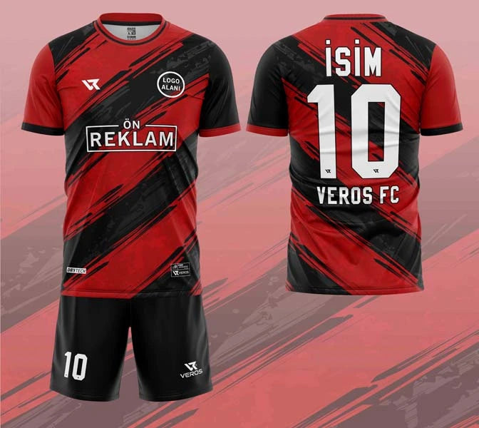 Kırmızı Siyah Desenli Halı Saha Forması VF00041