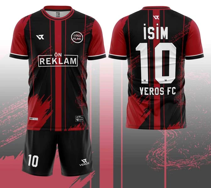 Kırmızı Siyah Desenli Halı Saha Forması VF00043