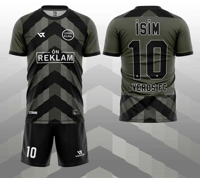 Yeşil Siyah Çizgi Desenli Halı Saha Forması VF00045