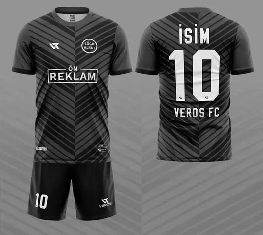 Siyah Gri Çizgi Desenli Halı Saha Forması VF00051