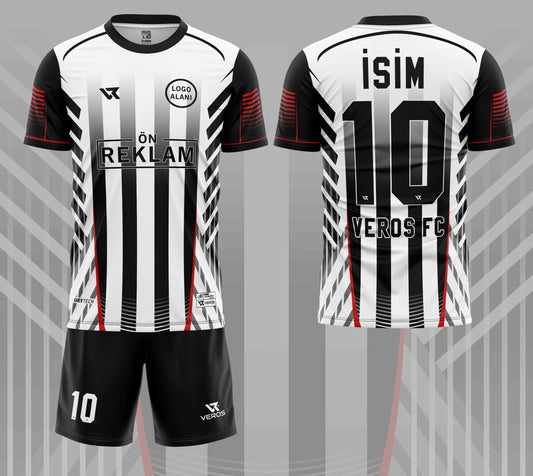 Beyaz Siyah Çizgi Desenli Halı Saha Forması VF00055