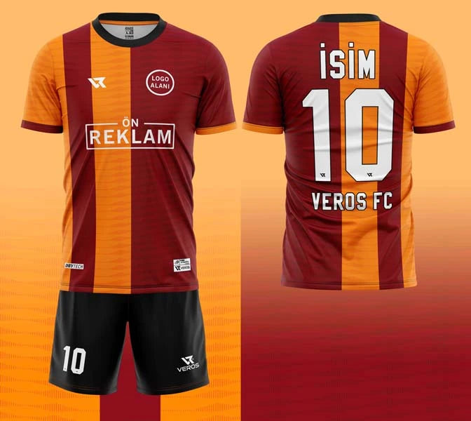 Sarı Kırmızı Çizgi Desenli Halı Saha Forması VF00056