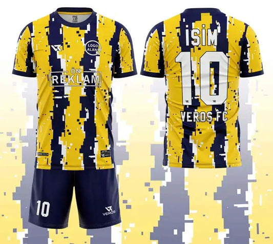 Sarı Lacivert Beyaz Desenli Halı Saha Forması VF00059