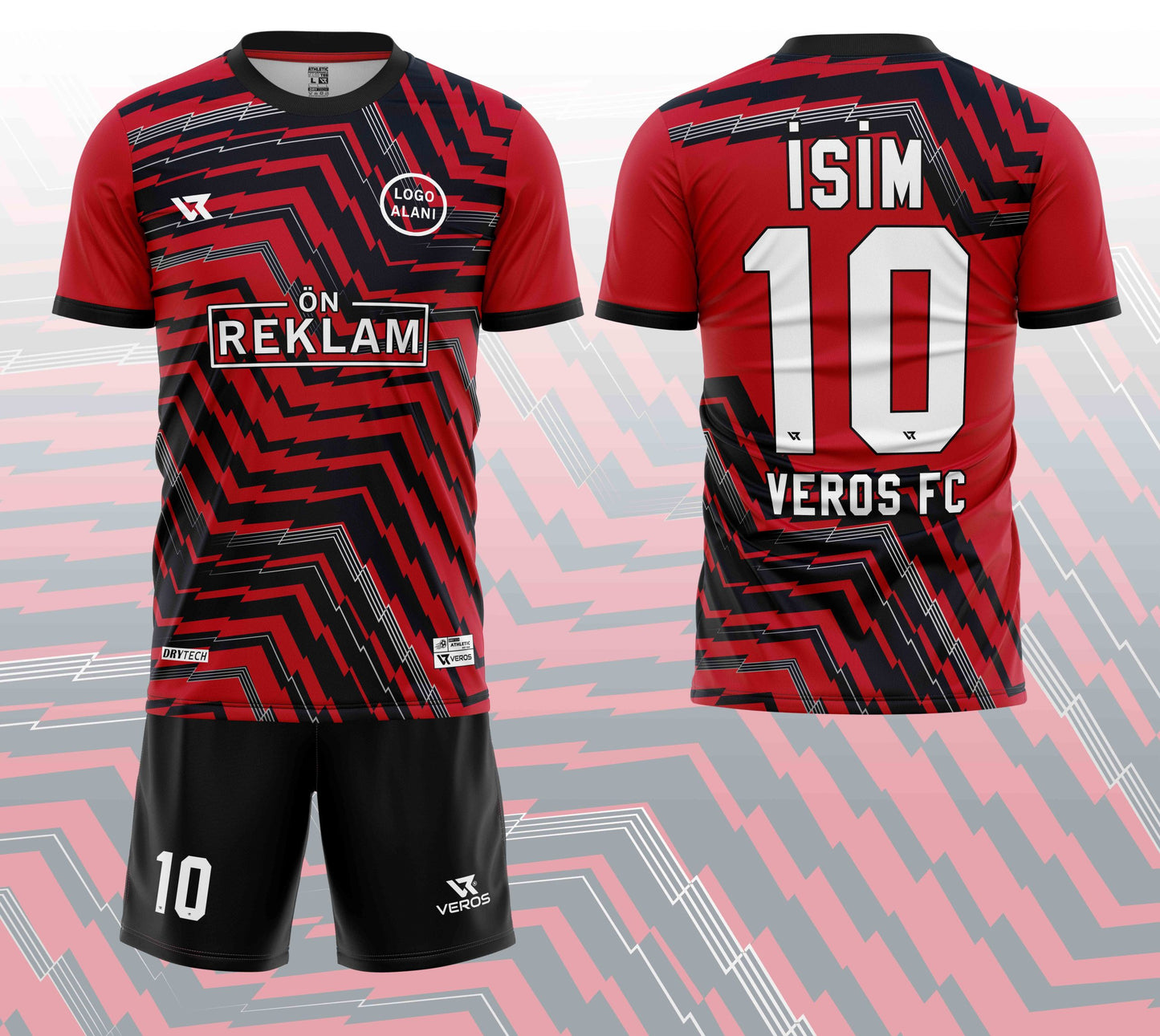 Kırmızı Siyah Çizgi Desenli Halı Saha Forması VF000751