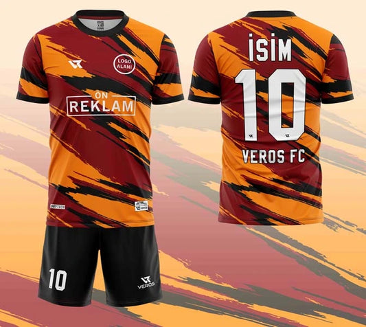 Sarı Kırmızı Siyah Desenli Halı Saha Forması VF00062