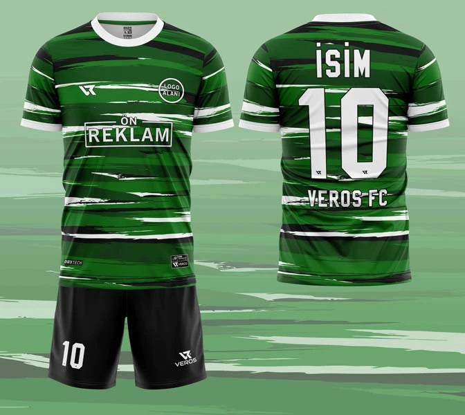 Yeşil Siyah Beyaz Desenli Halı Saha Forması VF00064