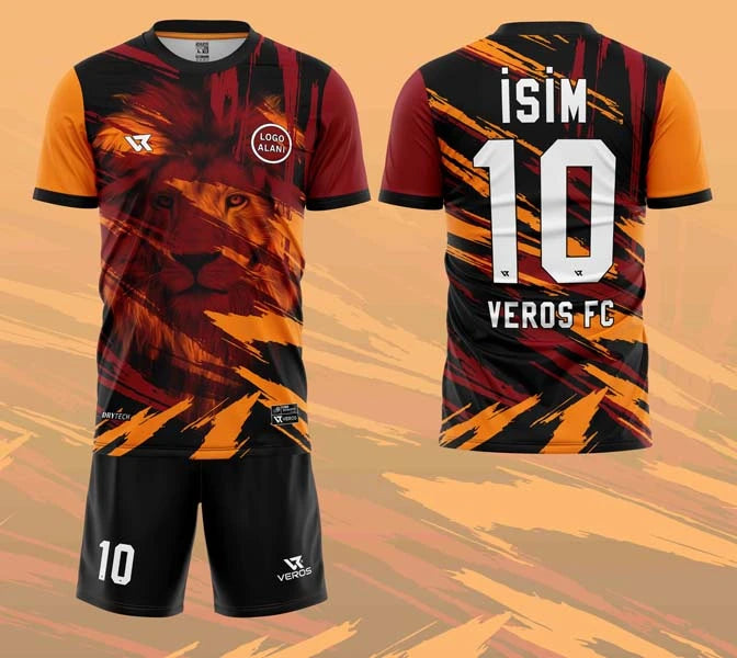 Sarı Kırmızı Aslan Desenli Halı Saha Forması VF00066-1