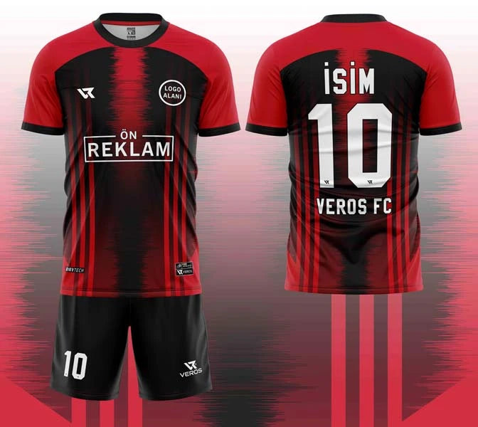 Kırmızı Siyah Şerit Desenli Halı Saha Forması VF00068