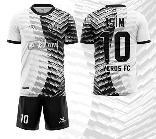 Beyaz Gri Çizgi Desenli Halı Saha Forması VF000771