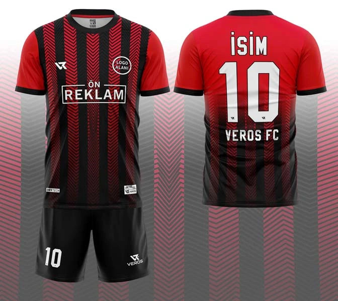 Kırmızı Siyah Çizgi Desenli Halı Saha Forması VF00075