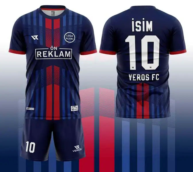Mavi Kırmızı Çizgi Desenli Halı Saha Forması VF00076