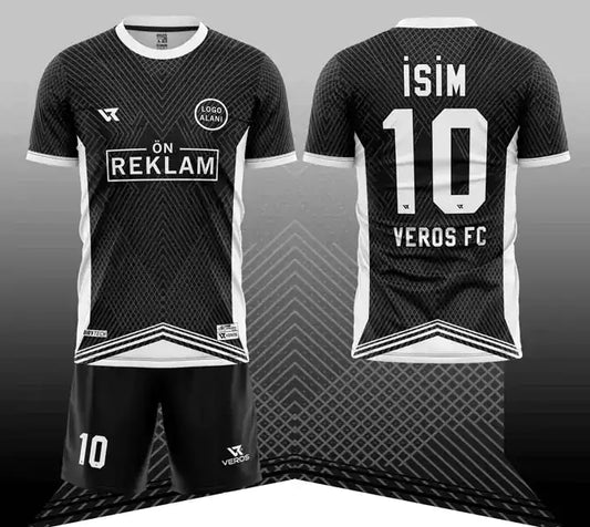 Siyah Gri Çizgi ve Nokta Desenli Halı Saha Forması VF00078