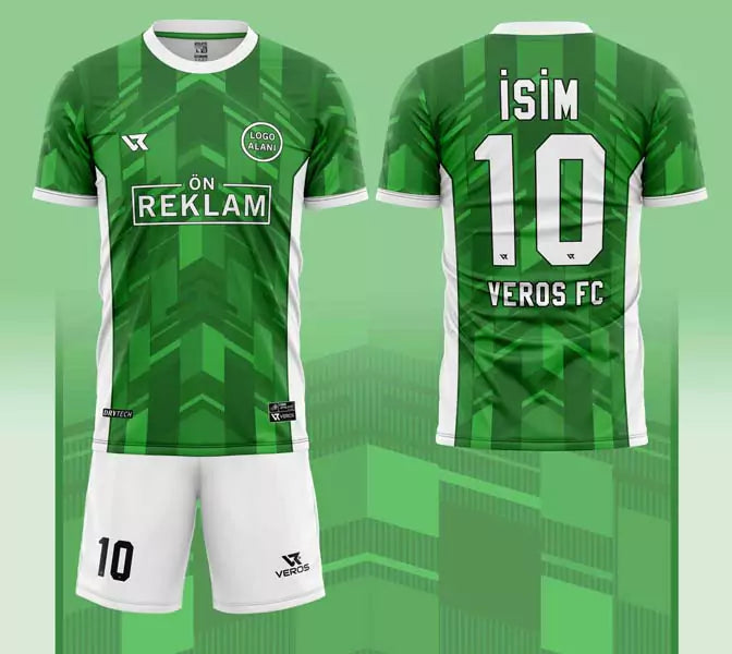Yeşil Çizgi Desenli Halı Saha Forması VF00079
